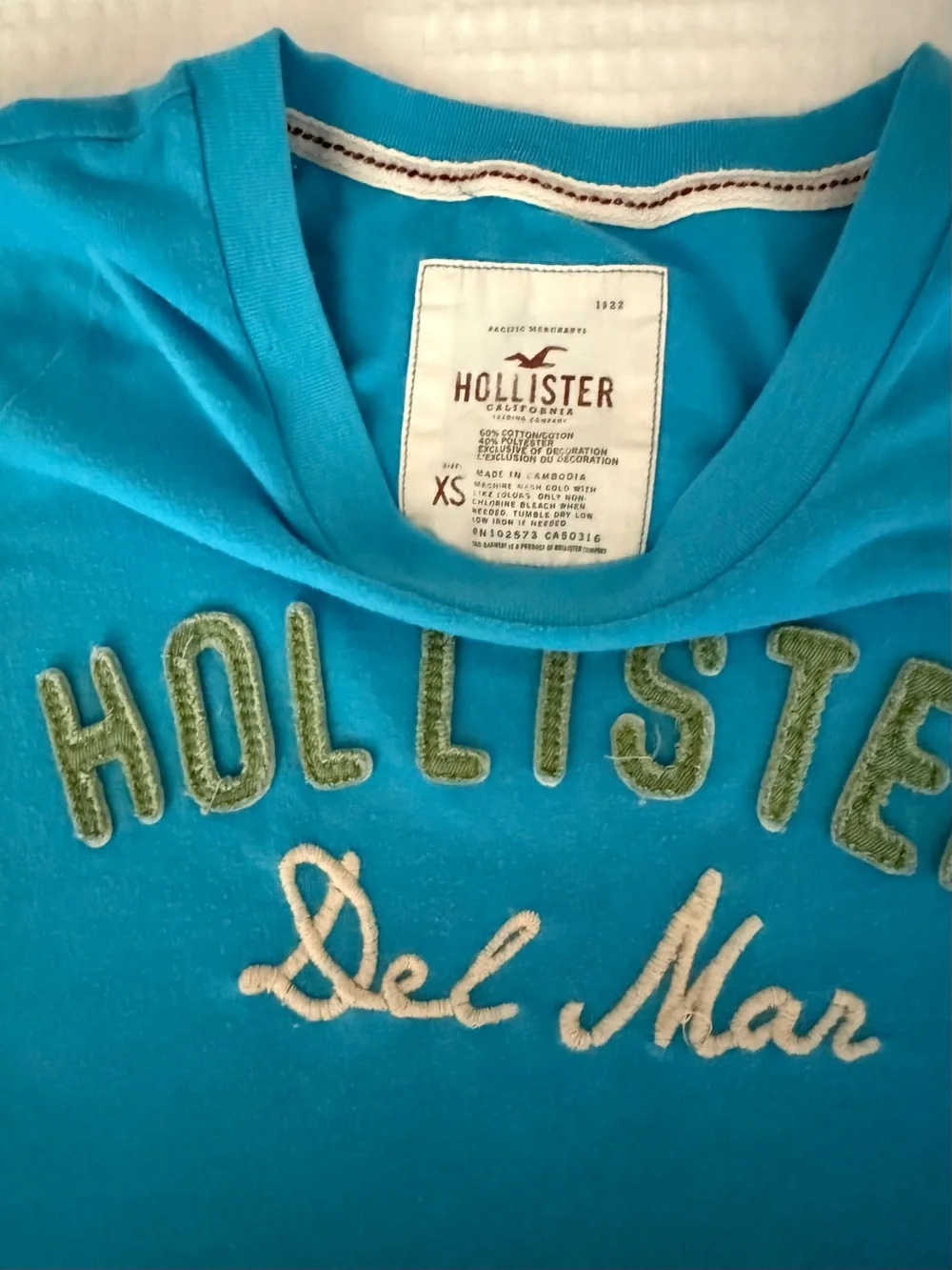 Hollister Bright Teal 'Del Mar' Short Sleeve Logo Tee